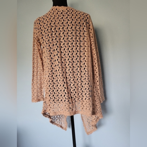 Active Crochet Waterfall Open-Front Cardigan Tan Small - Picture 2 of 6